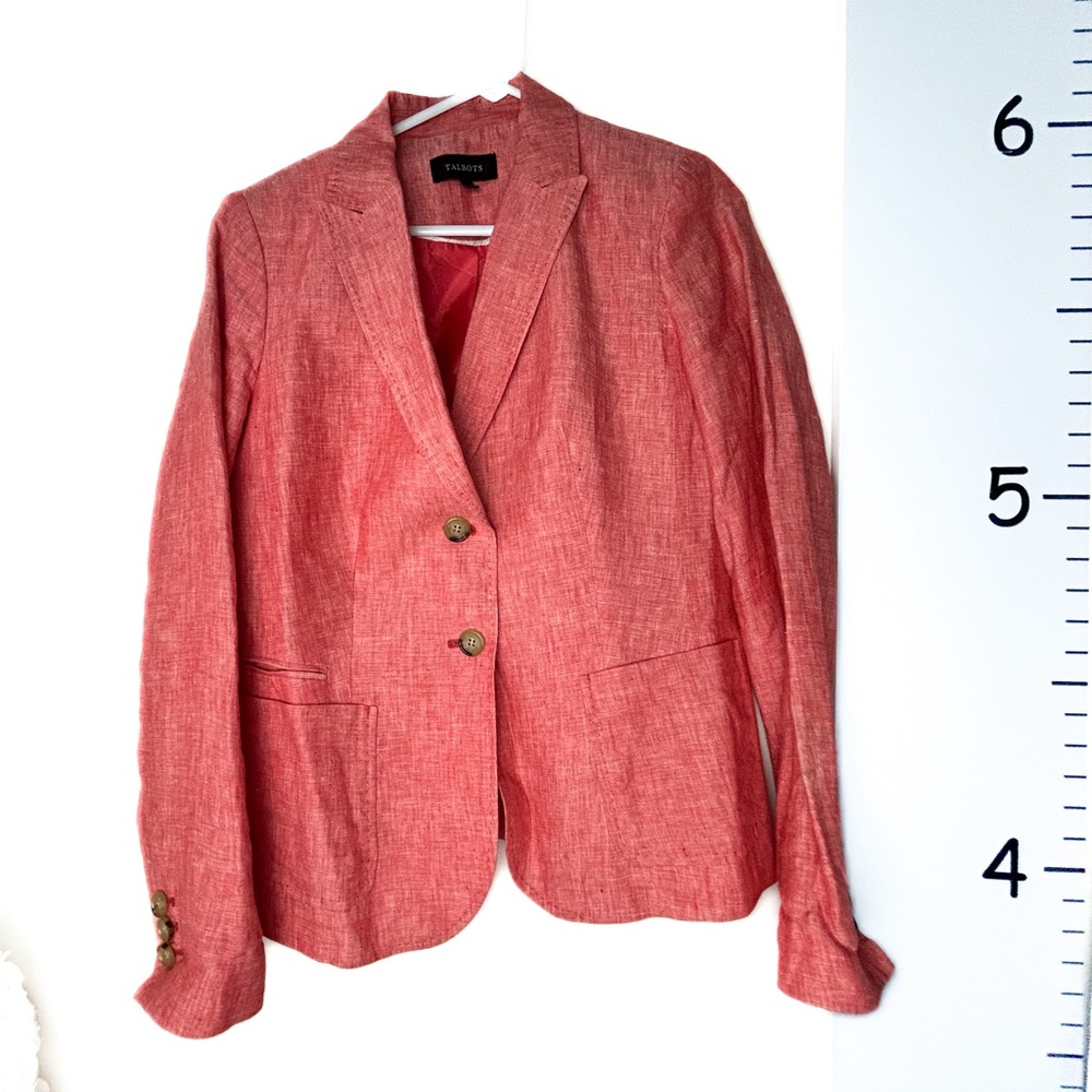 Talbots Red Barbiecore Linen 2 Button‎ Blazer Women's 8 Casual Preppy